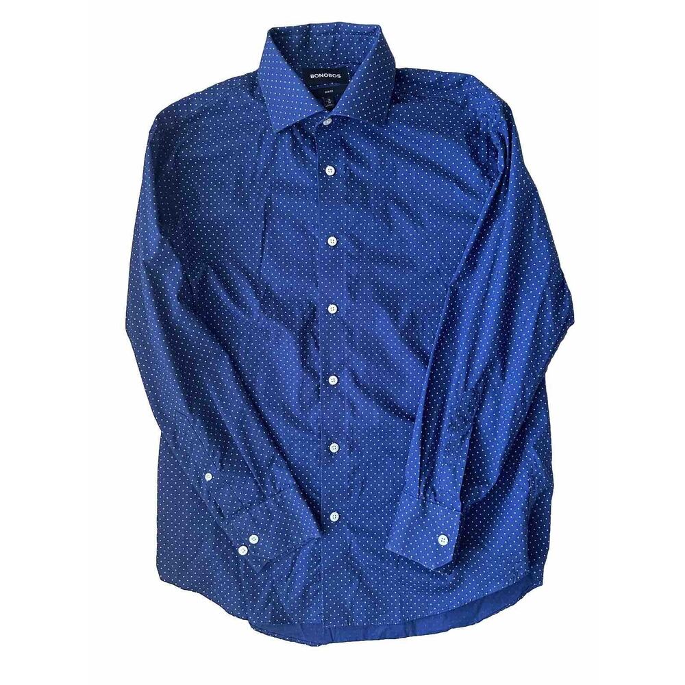 Bonobos Slim Fit 16x32 Long Sleeve Button Down Dress Shirt Blue With Dots